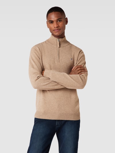 Gant Strickpullover aus Wolle mit kurzem Reißverschluss Sand Melange 4