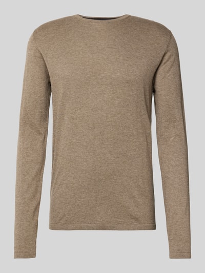 Christian Berg Men Regular Fit Strickpullover aus reiner Baumwolle mit Rundhalsausschnitt Taupe Melange 1