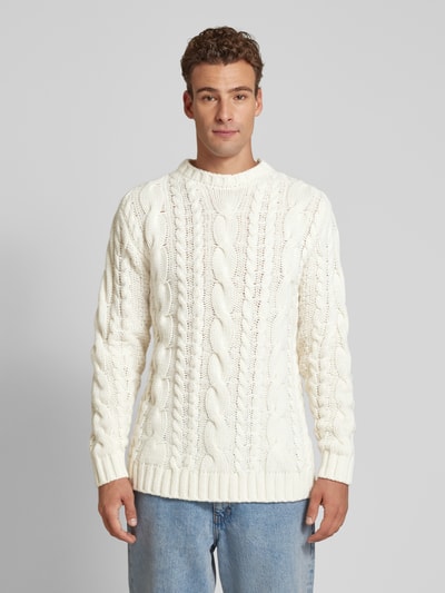 Profuomo Gebreide pullover met kabelpatroon Offwhite - 4