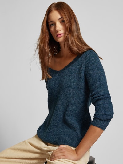 Pieces Regular fit gebreide pullover met V-hals, model 'ELLEN Donkergroen - 3