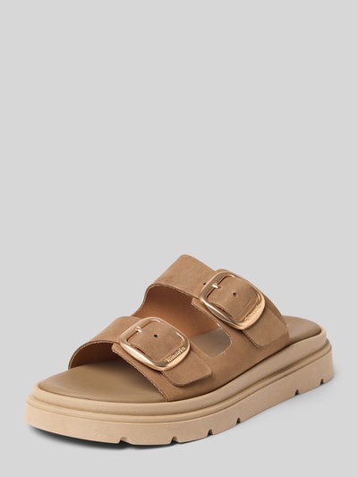 Produktfoto, Wedges aus echtem Leder von Tamaris in Optik: Unifarben, Schuhspitze: Abgerundet, Offen, Absatzform: Keilabsatz, Verschluss: Schlupf/offen, Dornschließen, Sohle: Profiliert, Material: Leder