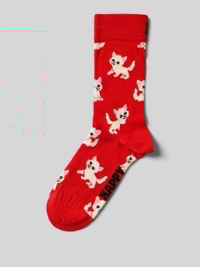 Happy Socks Socken mit Motiv-Stitching Modell 'Kitten' Rot 1