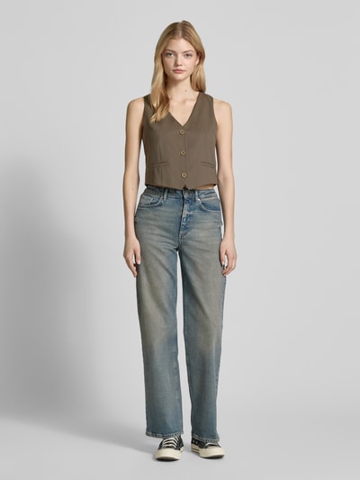 Karo Kauer Kort gilet met V-hals Olijfgroen - 1