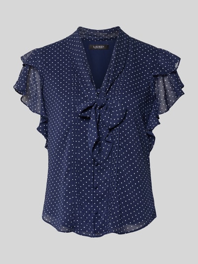 Produktfoto, Regular Fit Schluppenbluse mit Volants Modell 'PRUGAN' von Lauren Ralph Lauren, dunkelblau mit weißen Punkten, lockere Textur