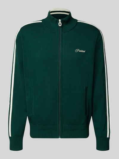 PROHIBITED Strickjacke mit Label-Stitching Modell 'VARSITY' Dunkelgruen 1