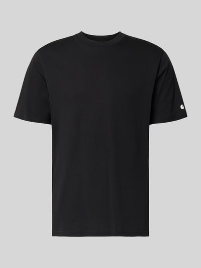 Produktfoto, T-Shirt mit geripptem Rundhalsausschnitt von Carhartt Work In Progress in Schwarz, reine Baumwolle, Regular Fit, glatte Textur
