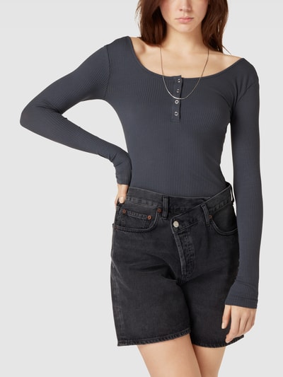 Pieces Shirt met lange mouwen in riblook, model 'KITTE' Rookblauw - 4