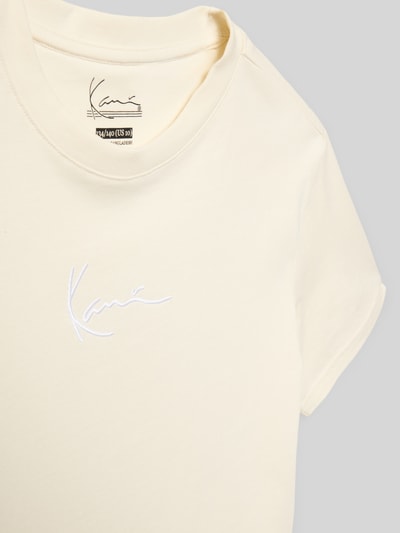 Produktfoto, Regular Fit T-Shirt mit Logo-Stitching von KARL KANI in Creme, reine Baumwolle, Rundhalsausschnitt, glatte Textur