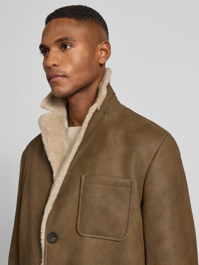 Cinque Mantel in Leder-Optik mit Futter aus Kunstfell Modell 'LORD' Dunkelbraun 3