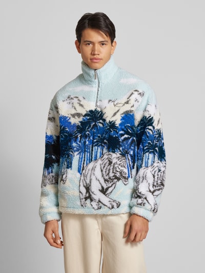 KARL KANI Teddyfellpullover mit Stehkragen Hellblau 4