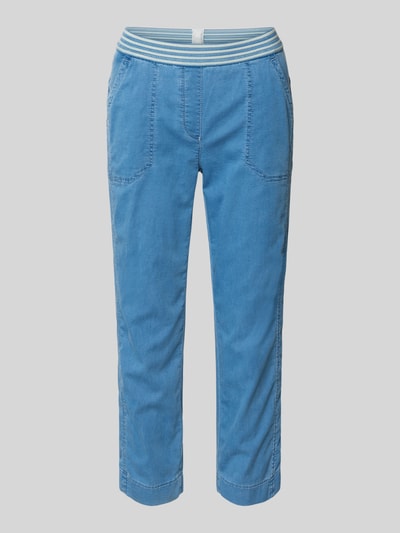 Produktfoto, Jogpants mit elastischem Bund Modell 'Sue' von TONI in Blau, Baumwoll-Mix mit Stretch, seitliche Eingrifftaschen, 3/4 Fit.