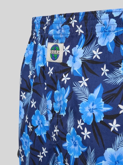 Produktfoto, Boxershorts aus reiner Baumwolle Modell 'Blume' von Deal, blaue, weiße Blumen, lockere Passform, elastyczny pas, label-patch