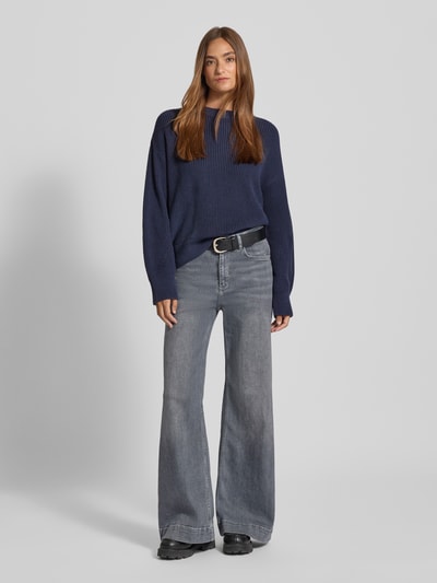 Jake*s Casual Oversized Strickpullover mit gerippten Abschlüssen Dunkelblau 1