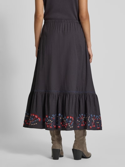 Scotch & Soda Midirock aus Viskose-Mix mit floralem Motiv-Stitching Dunkelblau 5