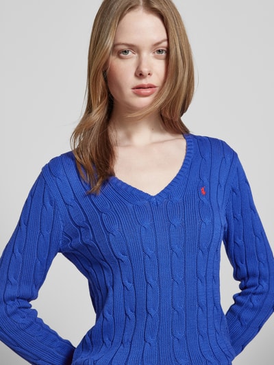 Polo Ralph Lauren Strickpullover mit Logo-Stitching Modell 'KIMBERLY' Royal 3