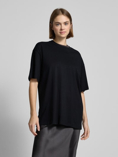 Review Oversized T-Shirt mit geripptem Rundhalsausschnitt Black 4