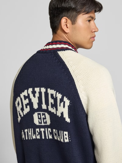 REVIEW Strickjacke mit Stehkragen und Kontraststreifen Marine 3