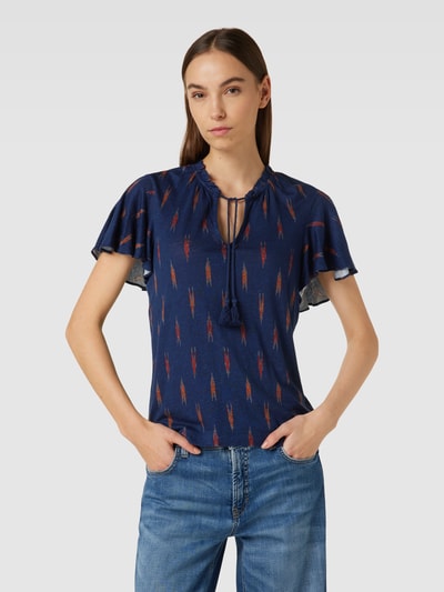 Lauren Ralph Lauren Blouse van linnenmix met all-over motief, model 'YOHANNIS' Marineblauw - 4