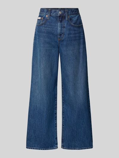 Produktfoto, Wide Leg Jeans aus reiner Baumwolle Modell 'JULIU' von Calvin Klein Jeans, dunkles Blau, markante Struktur, Damen Wide & Loose Fit Jeans