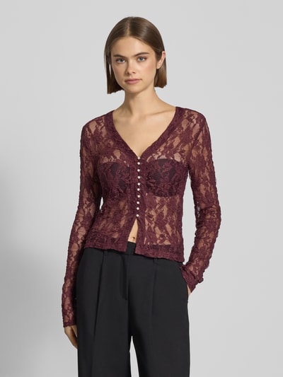 Only Slim Fit Langarmshirt in semitransparenter Optik Modell 'ALBA' Bordeaux 4