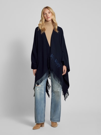 MaxMara Leisure Poncho aus Woll-Mix mit Label-Stitching Modell 'MARTORA' Marine 4