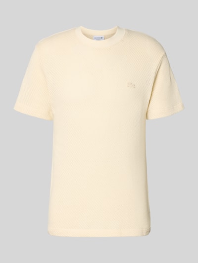 Produktfoto, Regular Fit T-Shirt aus reiner Baumwolle von Lacoste, jednolity kolor, krój regular fit, strukturalny wzór, logo, dekolt okrągły, krótki rękaw, dzianina, bawełna