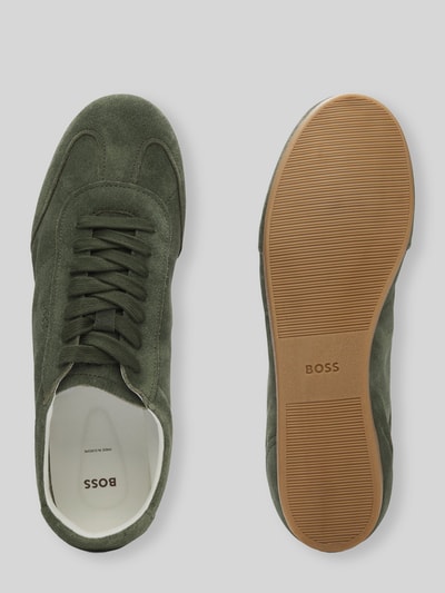 BOSS Sneakersy z naturalnej skóry welurowej z wytłoczonym logo Ciemnozielony 5
