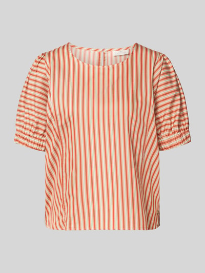Produktfoto, Regular Fit Bluse im Allover-Look von Fynch-Hatton, Reine Baumwolle, orange-weiße Streifen, Puffärmel, Rundhalsausschnitt
