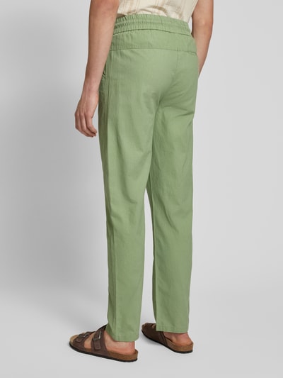 Blend Regular fit linnen broek met tunnelkoord, model 'BAY' Olijfgroen - 5