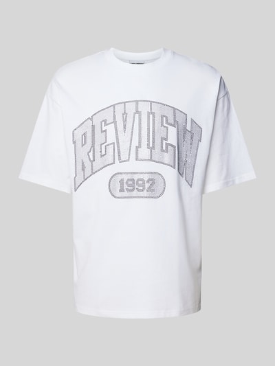 REVIEW T-shirt o kroju oversized z nadrukiem z logo Biały 2