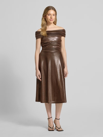 Lauren Ralph Lauren Knielanges Cocktailkleid mit Carmen-Ausschnitt Modell 'HELDAI' Taupe 4