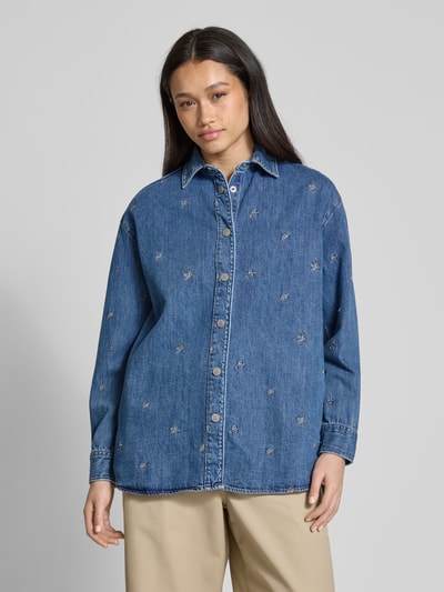 Pepe Jeans Relaxed Fit Jeansbluse mit Motiv-Stitching Modell 'BLOSSOM' Blau 4