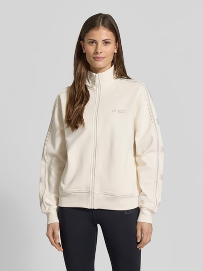 GUESS Activewear Regular Fit Sweatjacke mit Ziersteinbesatz aus Viskose-Anteil Modell 'Octavia' Offwhite 4
