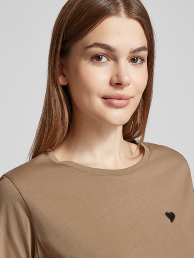 Fransa T-Shirt mit Motiv-Stitching Modell 'heart' Taupe 3