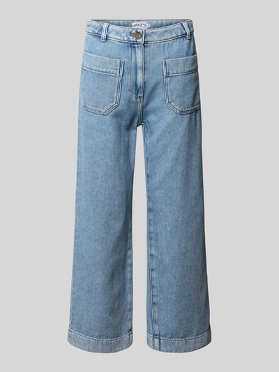 Produktfoto, Cropped Jeans mit aufgesetzten Taschen von Jake*s Casual in Hellblau, reine Baumwolle, sichtbare Nähte, Knopf- und Reißverschluss