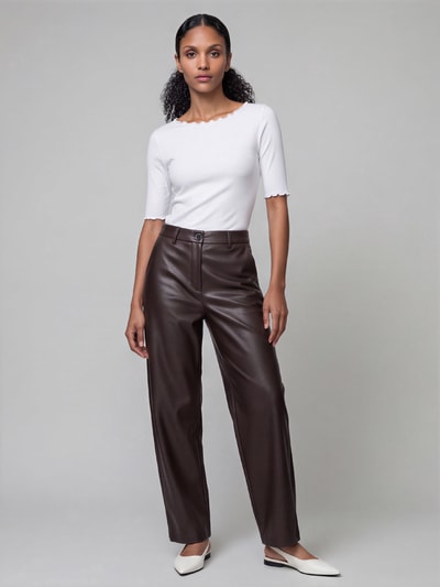 Raffaello Rossi Regular Fit Leder- / Kunstlederhose mit Label-Detail Modell 'PHIBI' Dunkelbraun 1