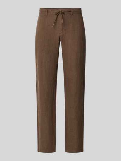 Produktfoto, Leinenhose mit Schnürung und Gesäßtaschen von MCNEAL in Braun, reguläre Passform, reine Leinenstruktur, klare Linien