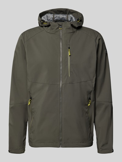 Produktfoto, Regular Fit Jacke mit mit Logo-Applikation von Killtec, kolor khaki, kaptur z troczkiem, kieszenie na suwak, krój regular fit, długość pleców w rozmiarze M: 72 cm, szerokość ramion w rozmiarze M: 45 cm, szerokość w rozmiarze M: 57 cm, długość rękawa w rozmiarze M: 67 cm, tekstura gładka
