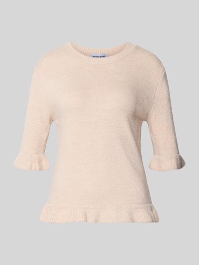 Produktfoto, Longsleeve mit Viskose-Anteil von MORE & MORE in Beige, Strick-Optik, Rüschenbesatz, körpernahe Passform, Halbarm