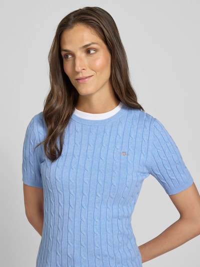 Gant Strickshirt mit Rundhalsausschnitt und Logo-Stitching Hellblau 3