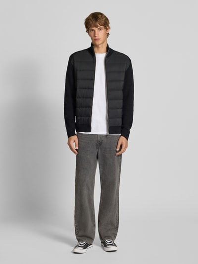 JACK & JONES Strickjacke mit Steppnähten und Stehkragen BLACK 1