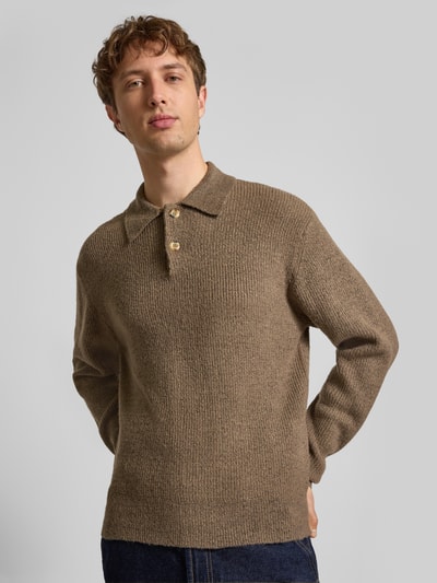Redefined Rebel Gebreide pullover met polokraag, model 'NIXON' Middenbruin gemêleerd - 3