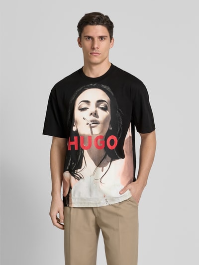 HUGO T-Shirt mit Label-Print Modell 'DUWEDIE' Black 4