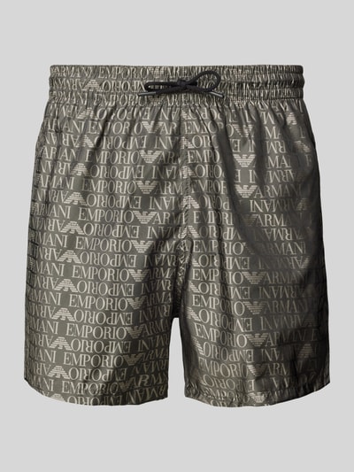 Emporio Armani Relaxed Fit Badeshorts mit Label-Print Dunkelgrau 1