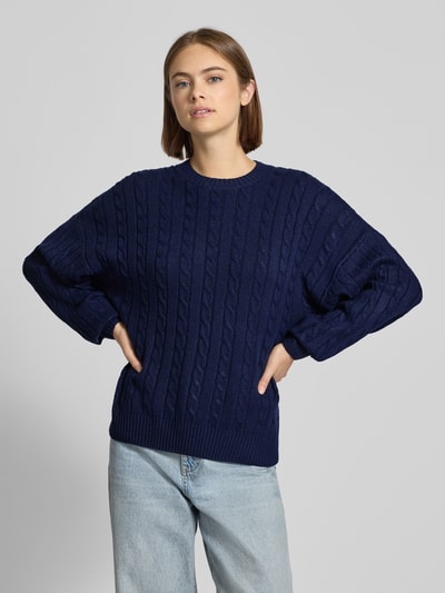 Review Gebreide pullover met kabelpatroon Marineblauw gemêleerd - 4