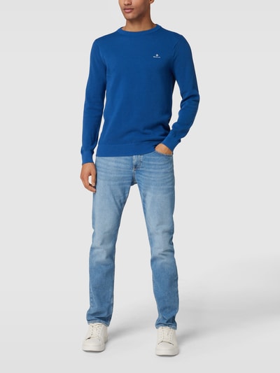 Gant Gebreide pullover met labelstitching Blauw - 1