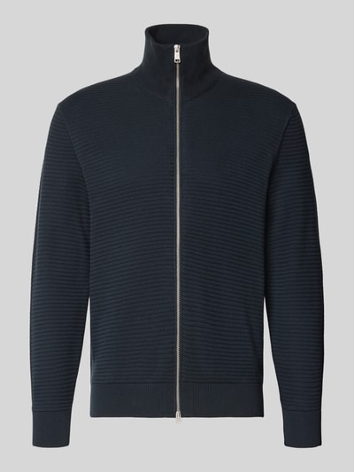Produktfoto, dunkelblauer Regular Fit Strickjacke aus reiner Baumwolle von Marc O'Polo, feine Rippstruktur, Herren Pullover von Marc O'Polo
