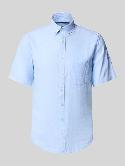 Fynch-Hatton Regular fit vrijetijdsoverhemd van een mix van linnen en katoen IJsblauw - 2