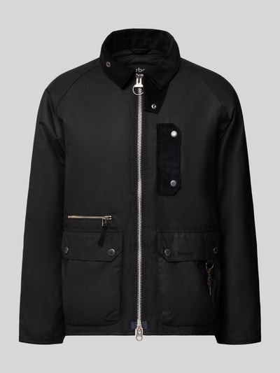 Produktfoto, Regular Fit Wachsjacke aus reiner Baumwolle von Barbour in Unifarben mit Umlegekragen, Cord-Besatz, Zweiwege-Reißverschluss, Label-Stitching, Kordel, Langarm, Raglanärmel, Pattentaschen, Napoleontasche außen, Innentasche, gewachste Materialverarbeitung
