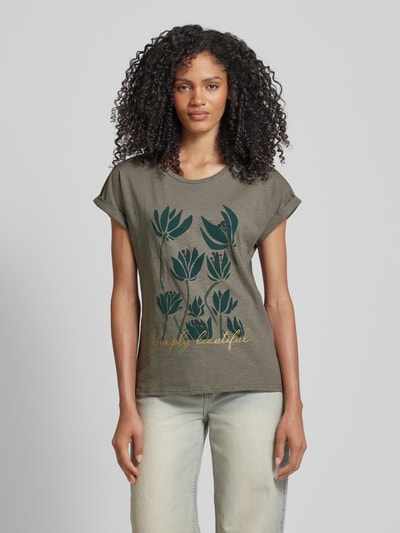 Soyaconcept T-shirt z nadrukiem z motywem i napisem model ‘BABETTE’ Khaki 4